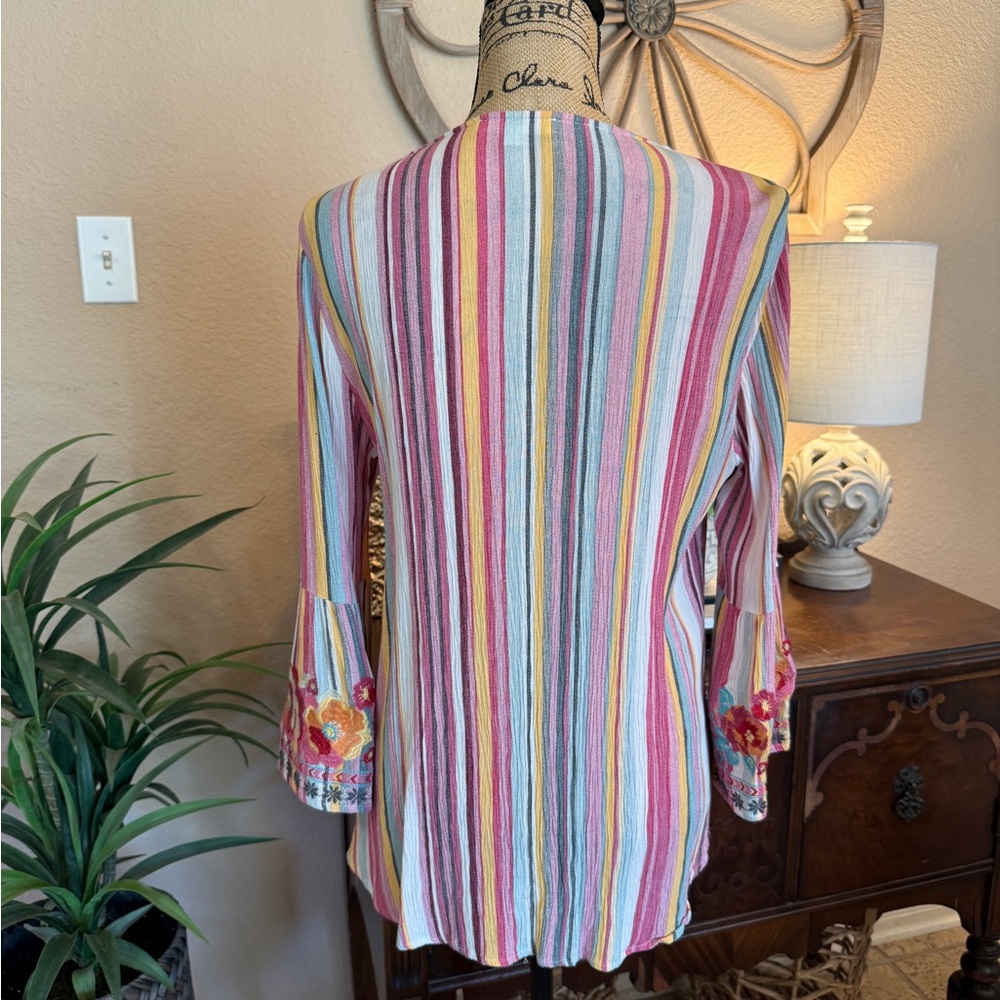 Andree by Unit Colorful Striped Floral Embroidered Women's Top - Picture 8 of 13